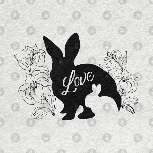 Mama Bunny Baby Bunny LOVE Lily Flowers - Black by deelirius8